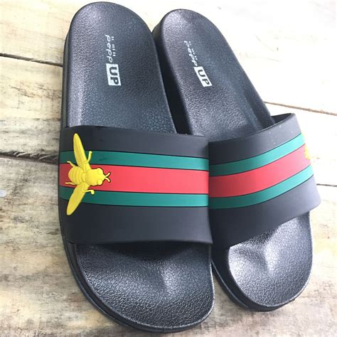 red gucci bee slides|Gucci bee slides for sale.